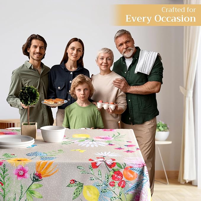 Maison d' Hermine Table Cloth Rectangle Table 100% Cotton 60 x 90 Inches Tablecloth Reusable Decorative for Dining Room Farmhouse Home Valentines Day Decorations Spring Summer - Jardin D'Ete - Fog