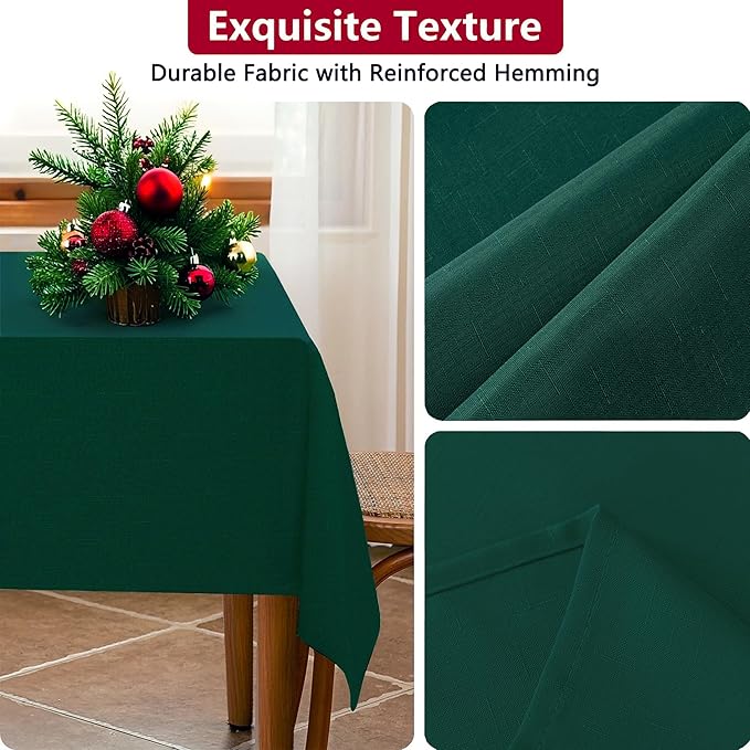 Winter Green Textured Fabric Rectangle Tablecloth Faux Linen Water Resistant Rectangular Table Cloth Washable for Dinig Party Holiday Decoration 60 x 102 Inch