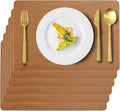 Vinyl Placemats Set of 6 Faux Leather 100% Waterproof Wipeable Washable Place Mats Heat Resistant Easy Clean Non-Slip Table Mats for Indoor Outdoor. (6, Brown)