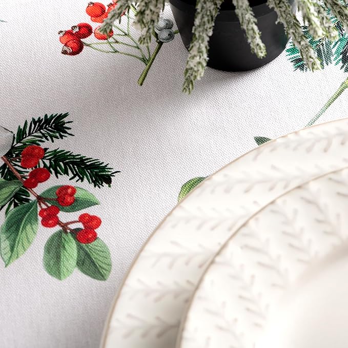 Maison d' Hermine Table Cloth Square Table 100% Cotton 60 x 60 Inches Fall Tablecloth Reusable Everyday Use for Thanksgiving Christmas Decorations Dining Farmhouse Party (Noel)