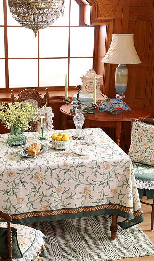 patdrea Designer French Linen Table Cloth for Rectangle Table,Vintage Fall Decorative Tablecloth,Floral Decoration Cover for Kitchen Dining Christmas,Tea Party,Thanksgiving,67"x118"-Littledaisy