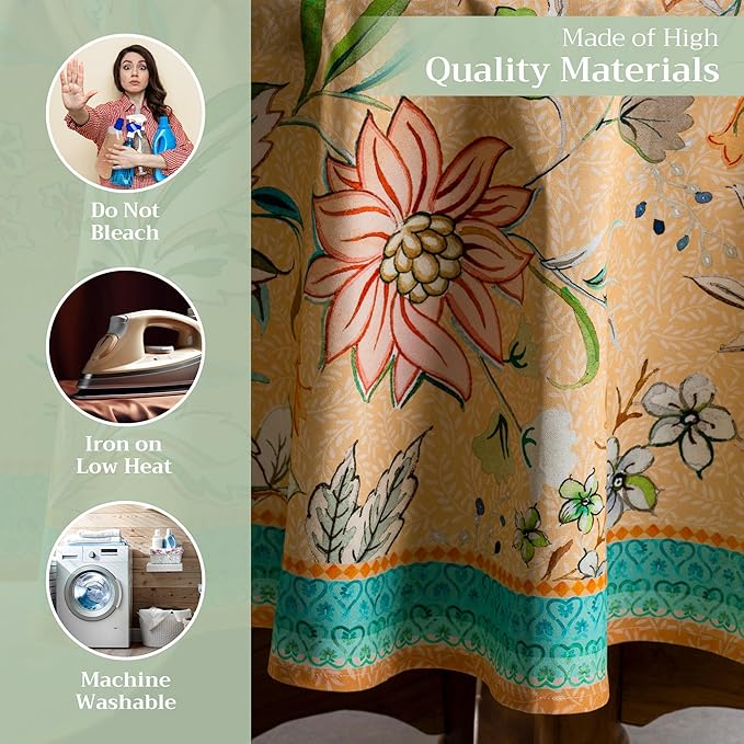 Maison d' Hermine Table Cloth Round Table 100% Cotton 63 Round Inches Tablecloth Reusable Decorative for Dining Room Farmhouse Home Valentines Day Decorations Spring Summer - Luxury Loft - Peach