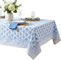 ATOSII Padma Blue 100% Cotton Rectangle Summer Tablecloth, Indian Block Print Floral Table Cloth I Dining Parties Weddings Outdoors Holidays 60 X 108 Inches, 8 Seater I Grandmillennial Farmhouse Boho