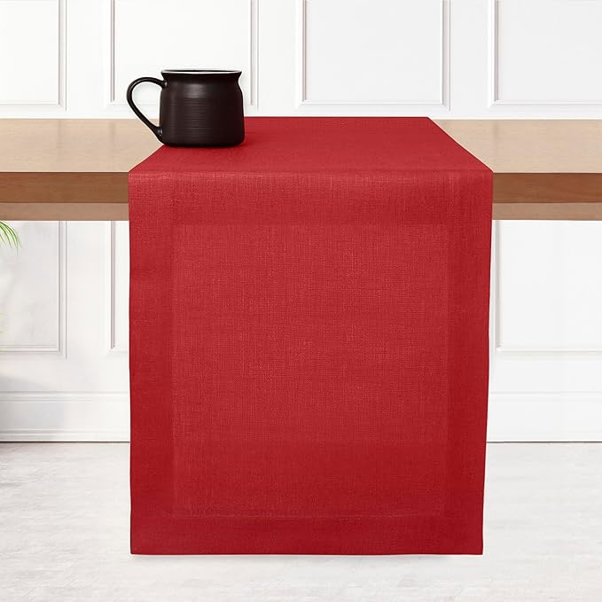 D'Moksha Homes Linen Bright Red Table Runner 120 Inches Long - 100% Pure Linen Dining Table Runner 14 x 120 Inch for Valentines, Spring, Easter - Machine Washable