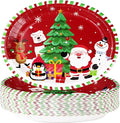 50Pcs Christmas Oval Paper Plates 10" x 12" Large Disposable 400 GSM Heavy Duty Cartoon Penguin Reindeer Snowman Dessert Plates Merry Christmas Birthday Decorations for Festive Xmas Party Supplies