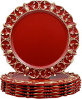 Red Charger Plates Set of 6, Decorative Table Plastic Chargers for Dinner Plates, Party, Wedding, Thanksgiving, Christmas, FD51R