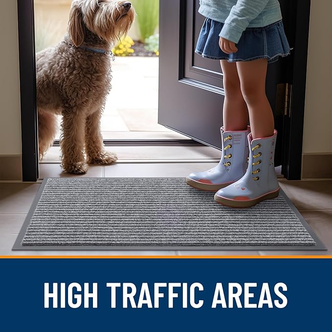 OLANLY Front Door Mat Indoor Outdoor Entrance, Waterproof Heavy Duty Doormat, Fade Resistant, Low Profile, Easy Clean Patio Porch Welcome Floor Mats for Entry, 59x30, Light Gray