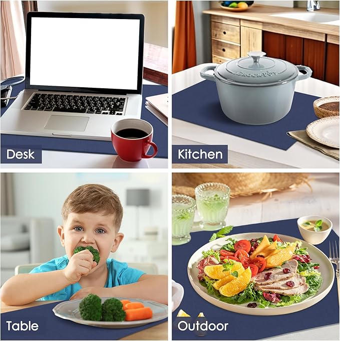 MANSPHIL Navy Blue Cloth Placemats Set of 4 Cotton Washable Thick Faux Linen Table Place Mats Heat Resistant Double Layer Fabric Wrinkle Free Dining Kitchen Table Decor - 13x19 Inch Oeko Tex Placemat