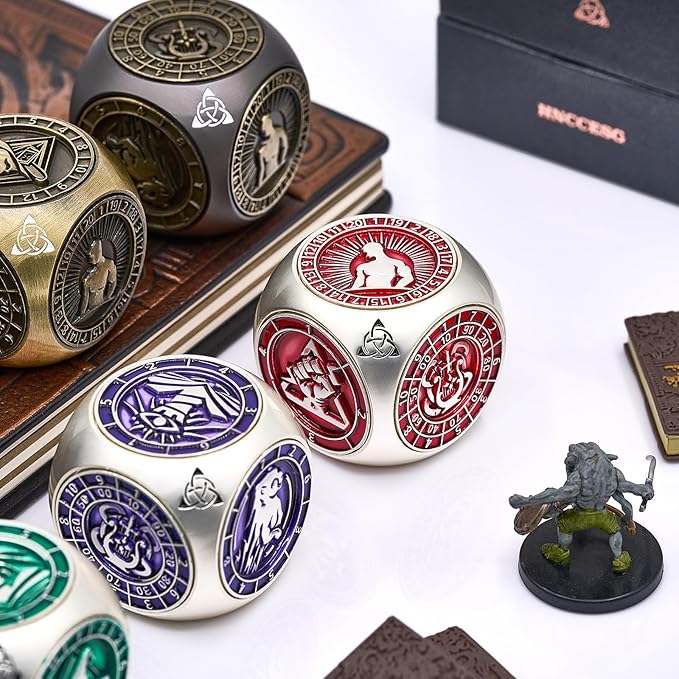 DND Spinner Dice,HNCCESG 7 in 1 Unique Metal Dice Set with Stat Engraving for Dungeons and Dragons Gifts, Polyhedral Role Playing Game Dice(Matte Red)
