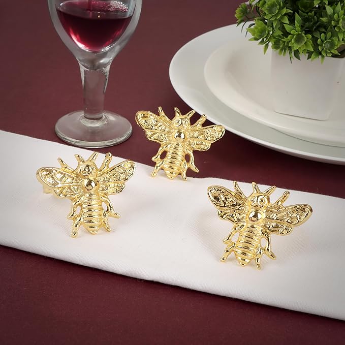 ALPHA Living HOME 12 Pcs Decorative Bee Napkin Rings - Metal Napkin Rings Table Decor Napkin Ring, Dining Cloth Napkin Holder, Farmhouse Napkin Ring, Modern Napkin Holders (Gold)