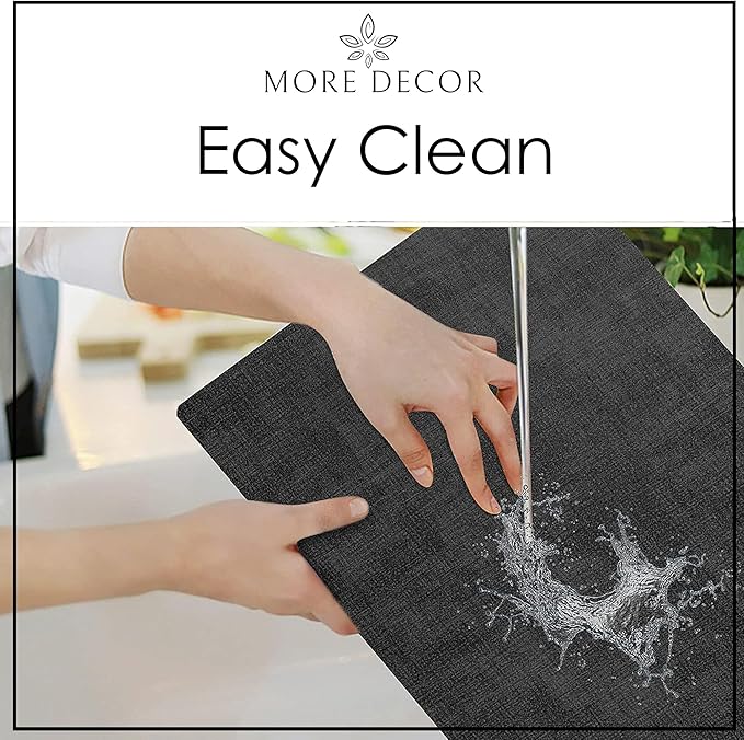 More Décor Faux Leather Placemats Set of 6 for Dining Table – Waterproof, Wipeable, Washable, Stain & Heat Resistant, Non-Slip Table Mats – 12 X 17 Inch, Dark Grey