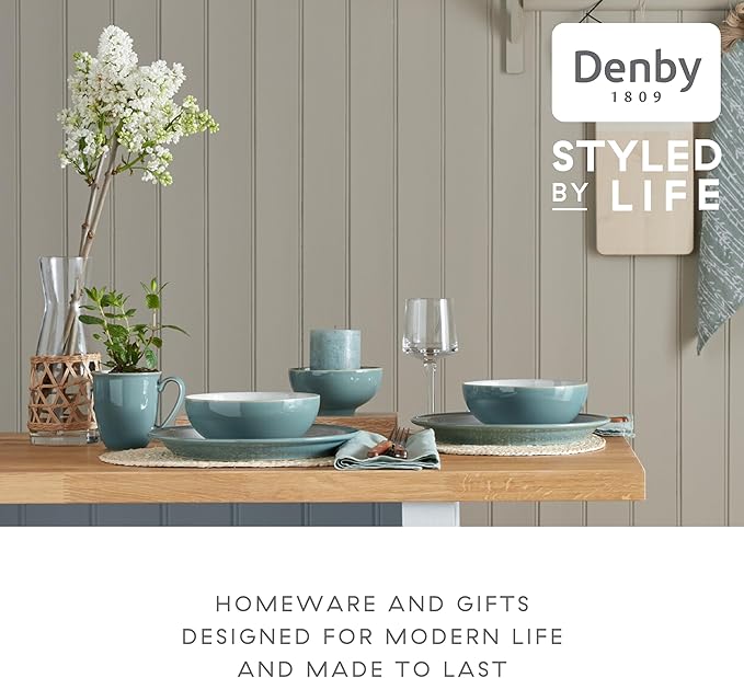 Denby - Elements Fern Green Dinner Plates Set of 4 - Contemporary Design - Ceramic Stoneware Tableware - Dishwasher & Microwave Safe - Scratch Resistant - 10.4in Large Everyday Dinnerware Plates