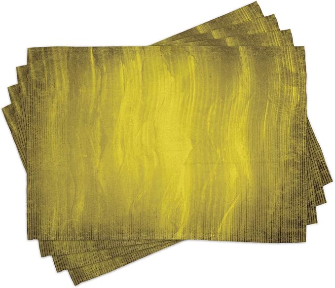 Ambesonne Yellow Place Mats Set of 4, Abstract Retro Design Art with Wavy Vertical Lines Simple Modern Design, Washable Fabric Placemats for Dining Table, Standard Size, Olive Green