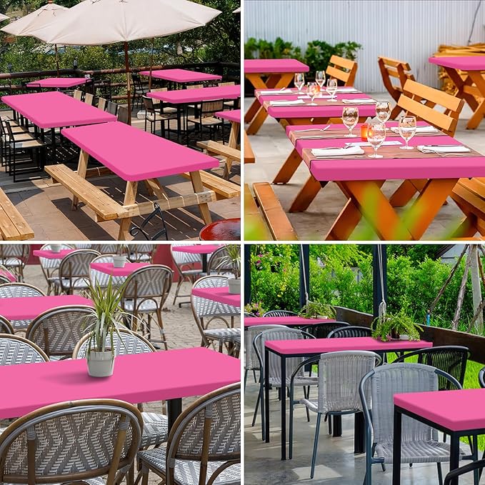 homing 2 Pack Rectangle Table Cloth, Elastic Fitted Fabric Tablecloth Fits for 4 Foot Folding Tables, Washable Table Cover for Picnic, Camping, Indoor & Outdoor (Rose Pink, 24" x 48")