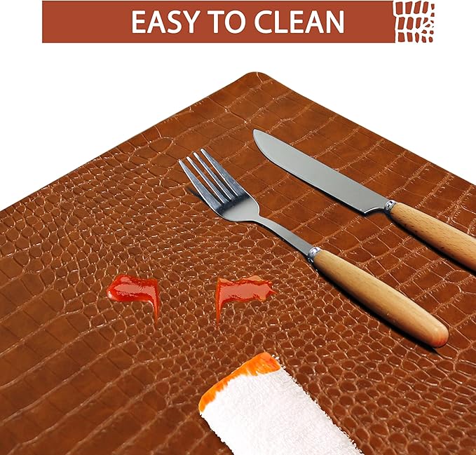 Set of 8 Faux Leather Placemats, PU Table Mats, Waterproof, Stain Resistant, Heat Resistant, Easy to Clean for Kitchen Dining Table,Conference Table