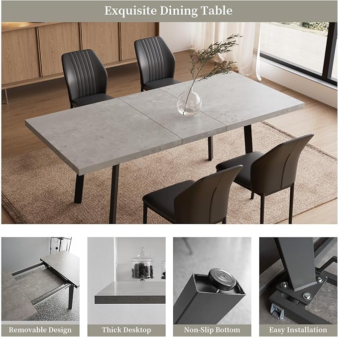 47.2"- 62.9" Extendable Dining Table Set for 6, Modern Kitchen Table with Dining Chairs for 4-6 Person, Thickened Expandable MDF Wooden Table with Metal Legs for Dining Room, Kitchen