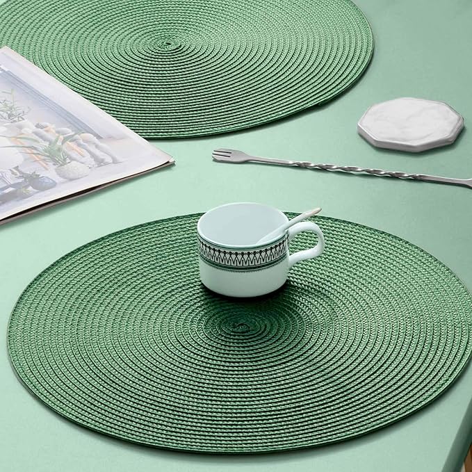AHHFSMEI Round Braided Placemats 15 Inch Round Table Mats for Dining Tables Natural Woven Heat Resistant Place mats Set of 8 (Olive Green,8)