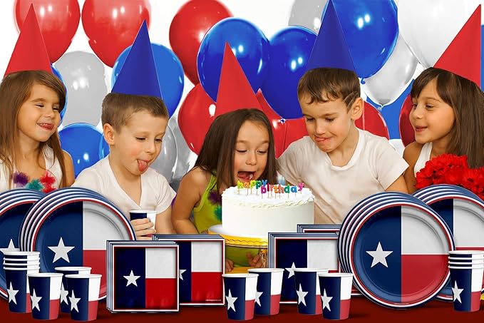 Texas State Flag Birthday Party Supplies Set Plates Napkins Cups Tableware Kit for 16