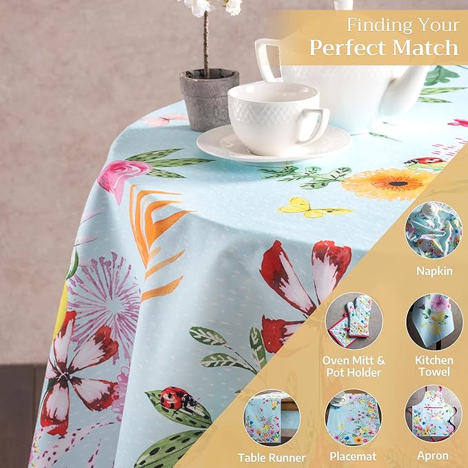 Maison d' Hermine Table Cloth Round Table 100% Cotton 69 Round Inches Tablecloth Reusable Decorative for Dining Room Farmhouse Home Valentines Day Decorations Spring Summer - Jardin D'Ete - Mint