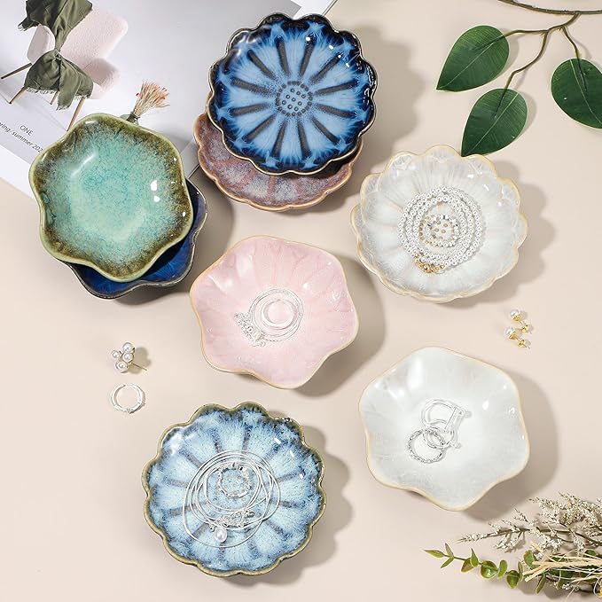 uxcell 1Pcs Ceramics Jewelry Plate, Sunflower Shape Key Holder Bowl for Entryway Table Decor Small Ring Tray Dish Gift for Women Girlfriend, Cold Ash