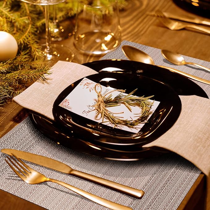 Winknowl Placemats Set of 8, Washable Vinyl Woven Placemats, Heat Resistant & Wipeable Table Mats for Kitchen Dining Table (Pink Gold)