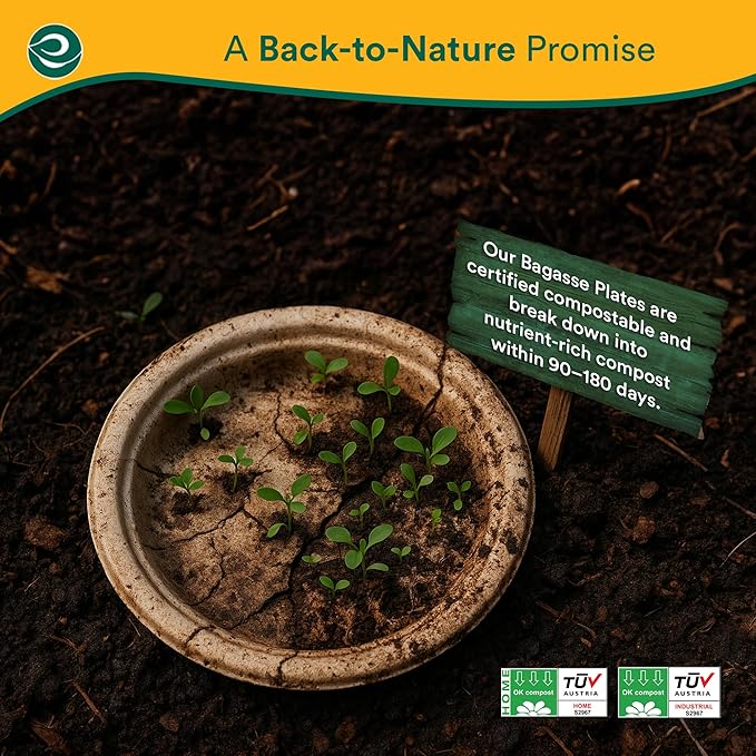 ECO SOUL 100% Compostable Paper Plates 10 Inch [500-Pack] Biodegradable Heavy Duty Eco-Friendly Disposable Plates for Dinner, Parties, Wedding & Event