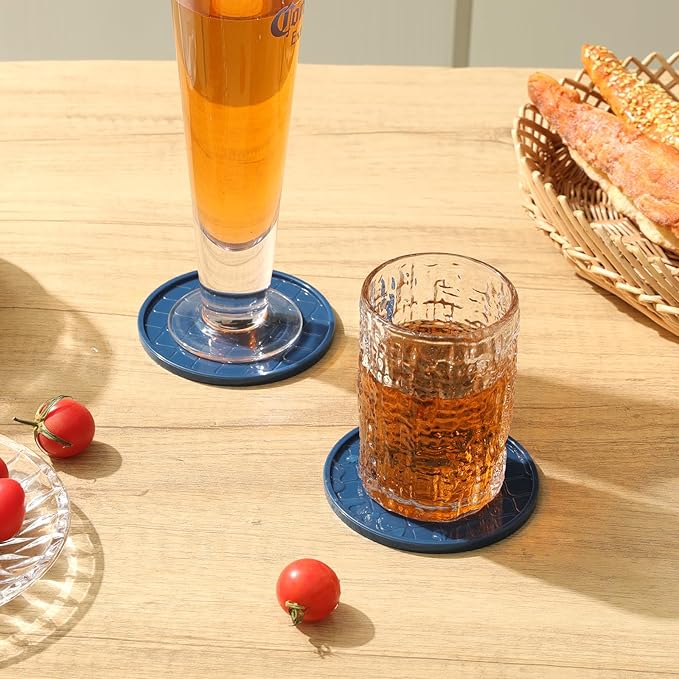 Coasters Set of 6,Hot or Cold Drink Coasters with Holder,Modern Style Coffee Table Coaster,Suitable for Kinds Cups Beer,Drink,Anti-Overflow Tabletop Protection(Navy Blue, 6pcs)