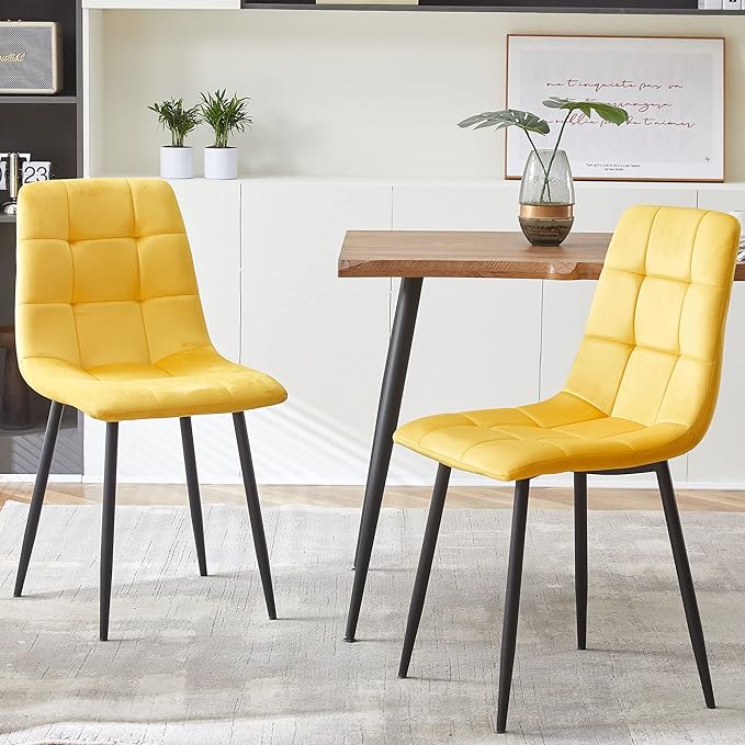 Rectangular Dining Table Set with Upholstered Chairs - Modern Kitchen Table and Chairs Set of 4 for Small Spaces - Yellow