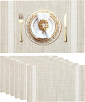 Placemats Set of 6 Vinyl Washable Placemats, 18"x12" Wipeable Heat-Resistant Non-Slip Easy Clean Table Mats Ideal for Dining Table Table Runner and Outdoor (6, Linen Wide Stripe)