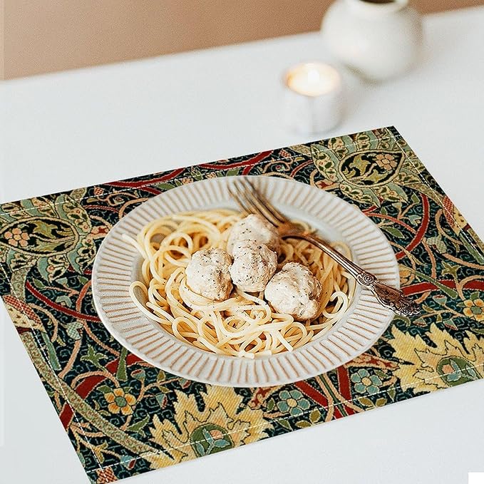 William Morris Floral Prints Placemats for Dining Table Placemat Set of 6 Table Settings Table Mats for Home Kitchen Holiday Decoration