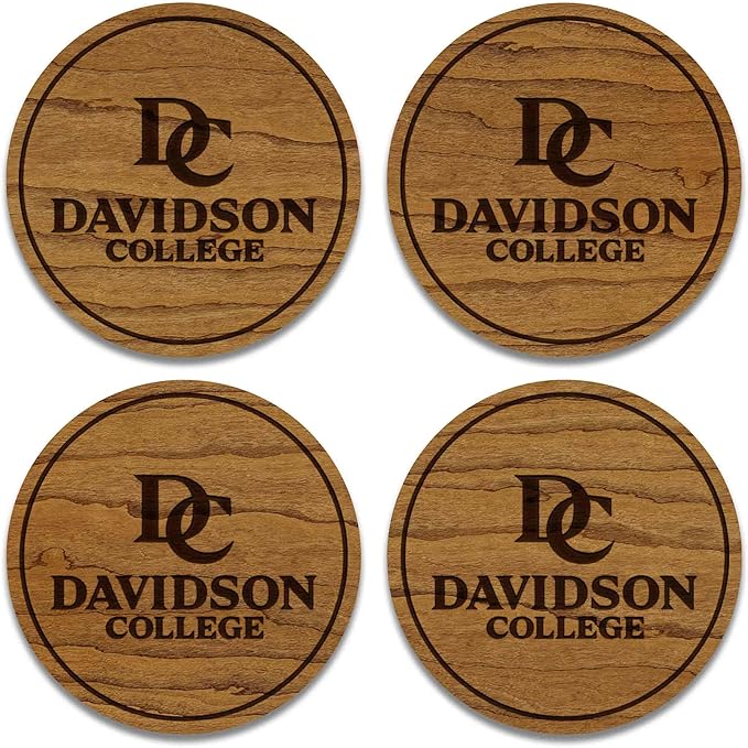 LazerEdge Davidson Wildcats Wooden Coaster Set - Cherry Wood - Officially Licensed Product - 4-Pack