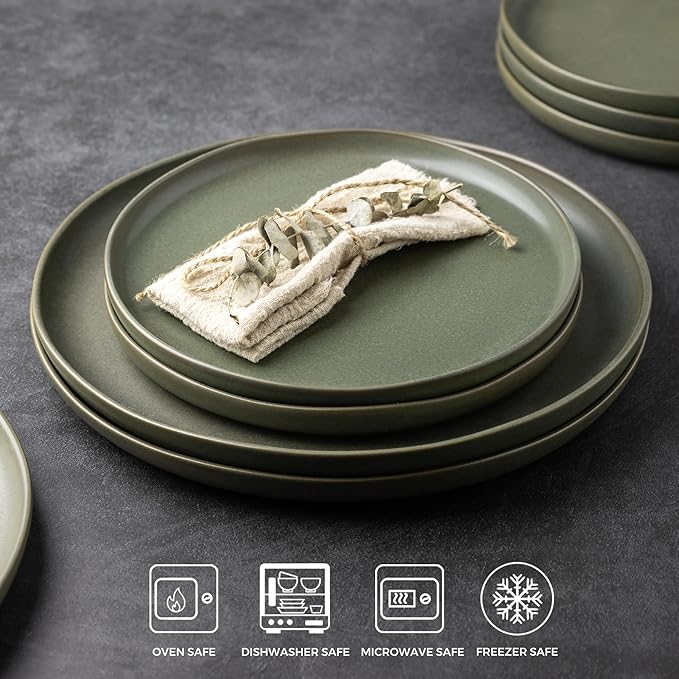 AmorArc Ceramic Dinner Plates Set of 6, Wavy Rim 10.5 Inch Stoneware Dish Set, Dinnerware Plates for Kitchen-Microwave&Dishwasher Safe, Scratch Resistant-Reactive Glaze Matte