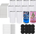 12 Pack 12 oz Sublimation Tumblers Blanks, 12oz Sublimation Tumbler Cups Blank Bulk, Straight Skinny Insulated Cup Stainless Steel Water Bottle with Lid and Straw for Craft DIY…