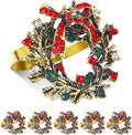 ZeeDix Christmas Wreath Napkin Rings Set of 6, Holiday Christmas Napkin Ring Holders for Cloth Napkins, Xmas Napkin Rings for Thanksgiving Holiday Dinner Party Table Setting