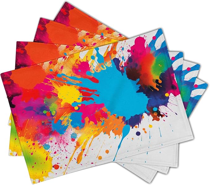 Colorful Placemats Set of 4 - Art Place Mats 12x18 Inch Rainbow Paint Splashing Artist Dining Table Place Mats for Home Party Dining