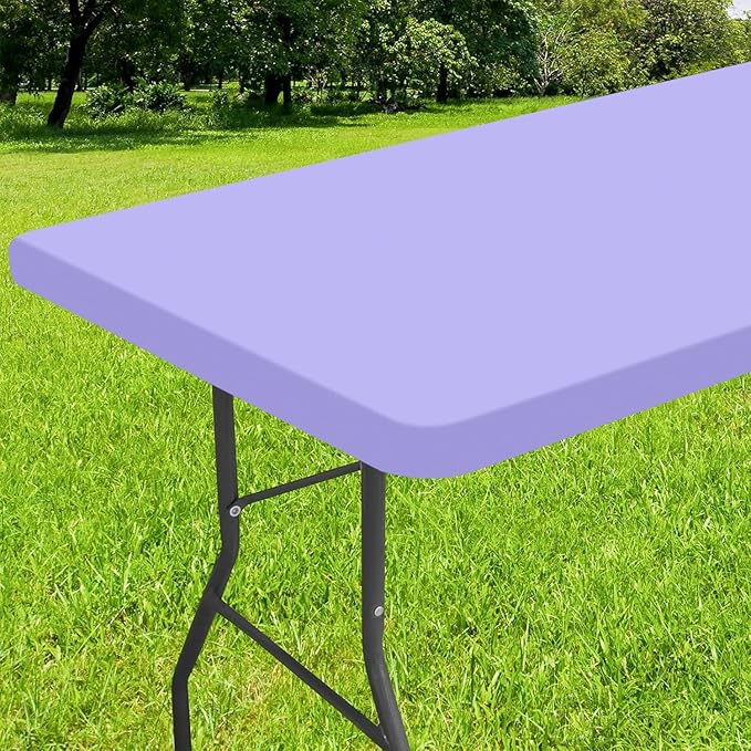 Smiry Rectangle Tablecloth, Elastic Fitted Flannel Backed Vinyl Tablecloths for 4ft Folding Tables, Waterproof Wipeable Table Covers for Indoor, Outdoor, Picnic and Camping (Lavender, 30"x48")