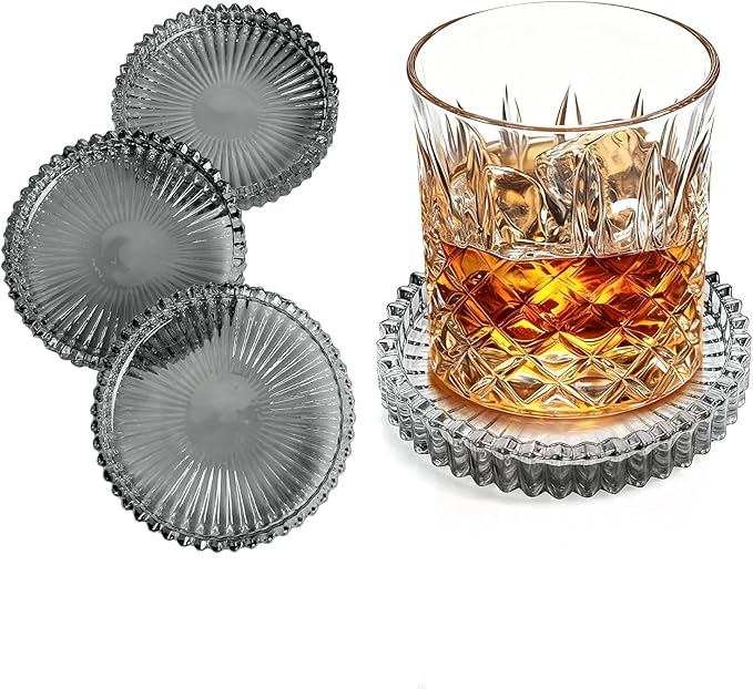 4-Piece Glass Set for Drinks, Round Modern Coasters with Raised Edge Lip, Decorative & Aesthetic for Dining Table, Living Room, Office Desk