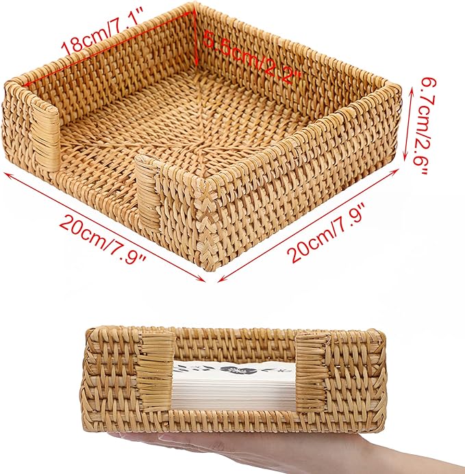 Sumnacon Napkin Holder,Wicker Napkin Holder Table,Rattan Napkin Basket,Square Napkin Tray,Flat Napkin Holders for Kitchen Dinning Table Desk Counter Restaurant Party Bar,Honey Brown