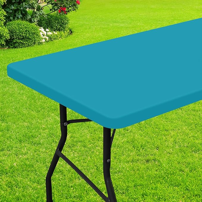 Smiry Rectangle Picnic Table Cloth, Waterproof Elastic Fitted Tablecloths for 5 Foot Tables, Washable Polyester Table Cover for Camping, Indoor and Outdoor (Teal 30"x60")