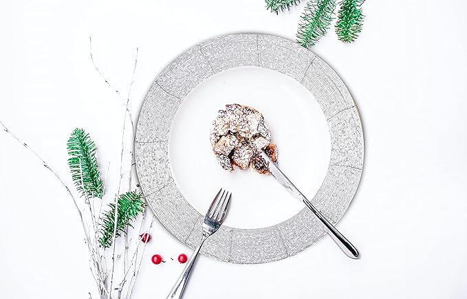 Lightnpro Beaded Placemats Set of 4-13 Inch Round Handmade Table Chargers - Rustic Farmhouse Glitz Table Décor for Dining Room, Christmas, Thanksgiving, Easter & Special Events- Whitish Silver
