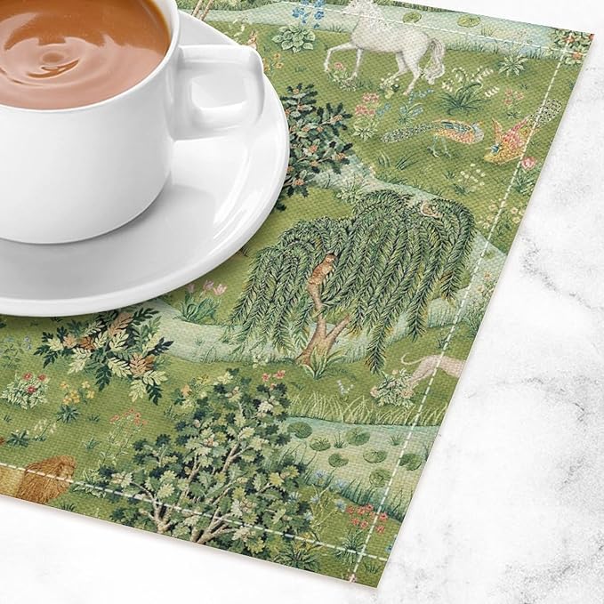 William Morris Floral Prints Placemats for Dining Table Placemat Set of 6 Table Settings Table Mats for Home Kitchen Holiday Decoration Strawberry Thief-2