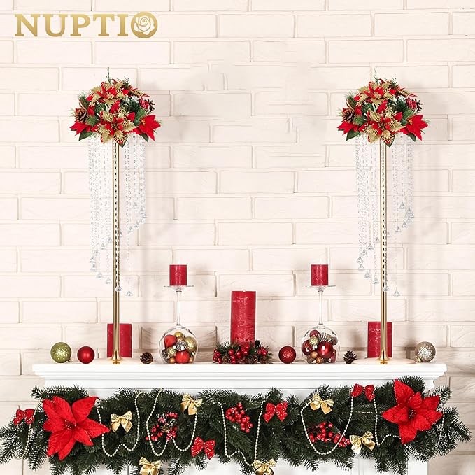 Nuptio Wedding Centerpieces Gold Vases: 2 Pcs 35.4in Tall Crystal Flower Vase Metal Flowers Stand for Party Tables Decorations - Elegant Bulk Weddings Decoration Table Chandelier Centerpiece Stands