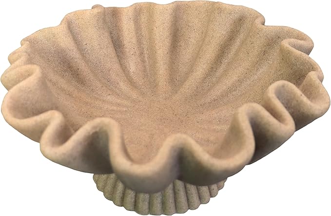 10" Large Handmade Decorative Bowl decor , Handicraft Scalloped Bowls for Modern Home Decor,Ruffle Decor,Key Bowl for Entry Table,Decorative Fruit Bowl for Kitchen Counter,Artificial Stone Beige