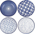 Selamica Porcelain 40oz Large Serving Bowls 9 inch Big Pasta Bowls Set of 4 for Eating, Microwave and Oven Safe, Vintage Blue