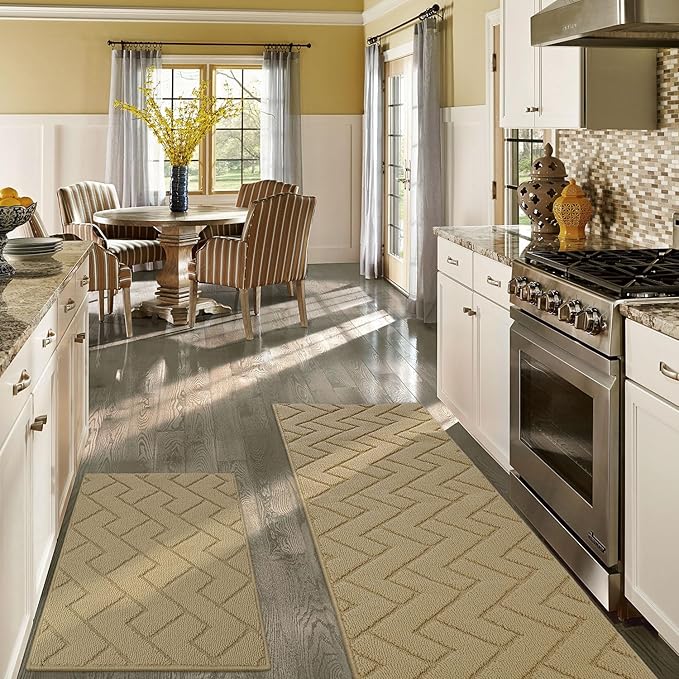 hicorfe Kitchen Rugs and Mats Sets,2 Pieces Super Absorbent Polypropylene Non-Slip Rug,Soft Comfort Floor Mat,Machine Wash for Kitchen,Hallway,Sink,Laundry(20" x 32"+20" x 59",Brown)