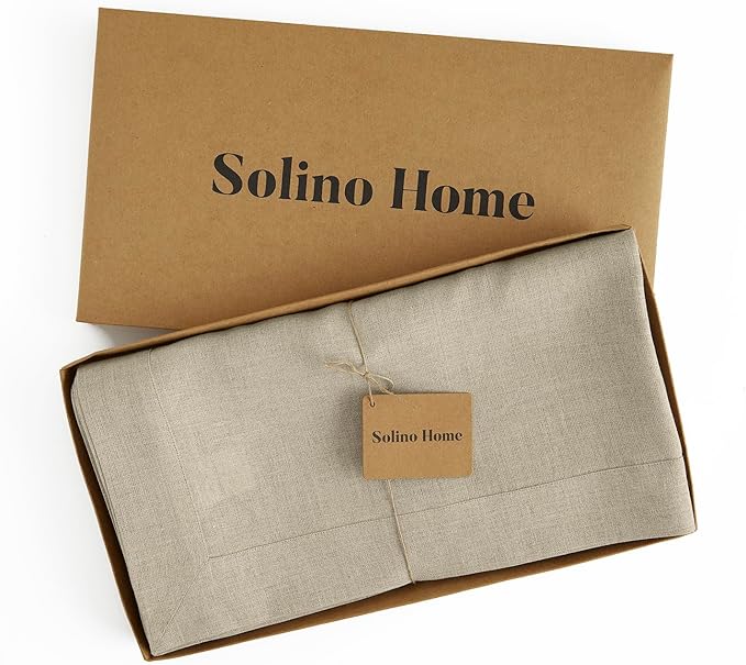 Solino Home Natural Linen Tablecloth 60 x 156 Inch - 100% Pure Linen Table Cloth for Rectangle Tables - Fete, Machine Washable Tablecloth for Spring, Easter