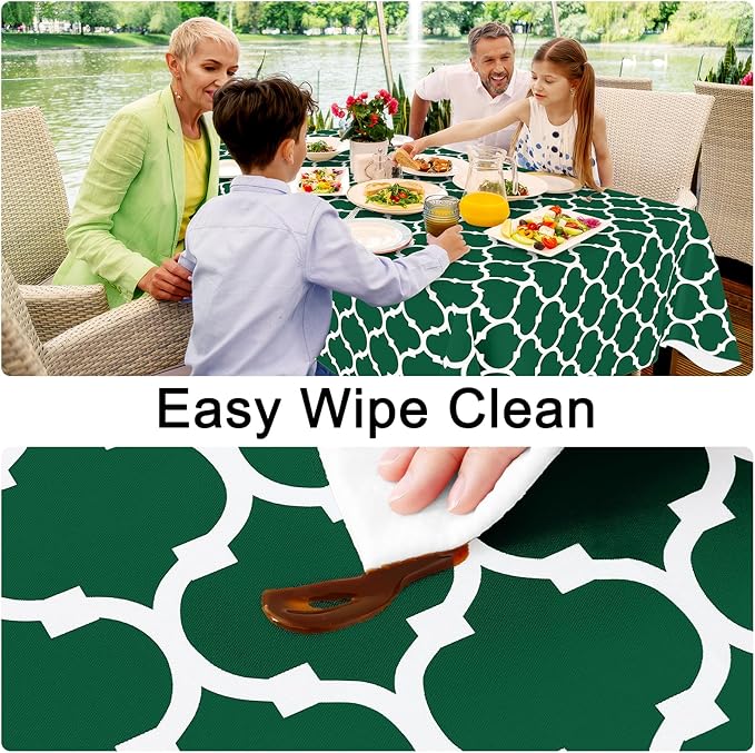Smiry Rectangle Table Cloth, Waterproof Vinyl Tablecloth with Flannel Backing for Rectangle Tables, Wipeable Spillproof Plastic Tablecloths for Dining, Indoor and Outdoor (52"x70", Emerald Green)