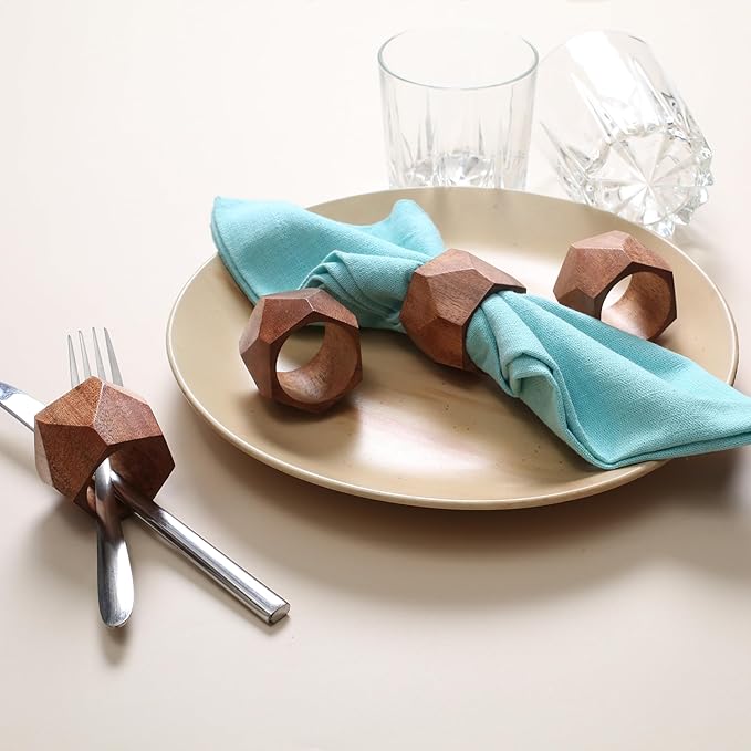ALPHA Living HOME Wooden Napkin Rings Set of 12 - Decorative Daimond Serviette Holders for Party, Decoration, Dinning Table, Everyday, Family Gatherings - Rustic Reusable Napkin Rings (Brown)