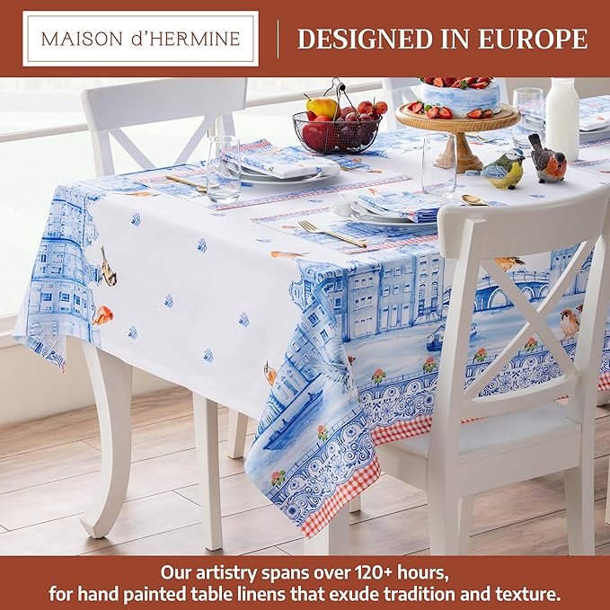 Maison d' Hermine Table Cloth Rectangle Table 100% Cotton 70 x 140 Inches Tablecloth Reusable Decorative for Dining Room Farmhouse Home Valentines Day Decorations Spring Summer - Amsterdam Canals