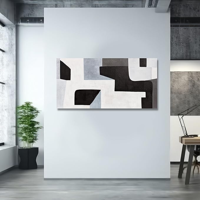 Abstract Wall Art Modern Minimalist Art Wall Decor Black Grey and Blue Irregular Shape Home Decor Canvas Art Wall Decor Abstract Wall Art Framed Artwork for Living Room Bedroom Office 20"x40"